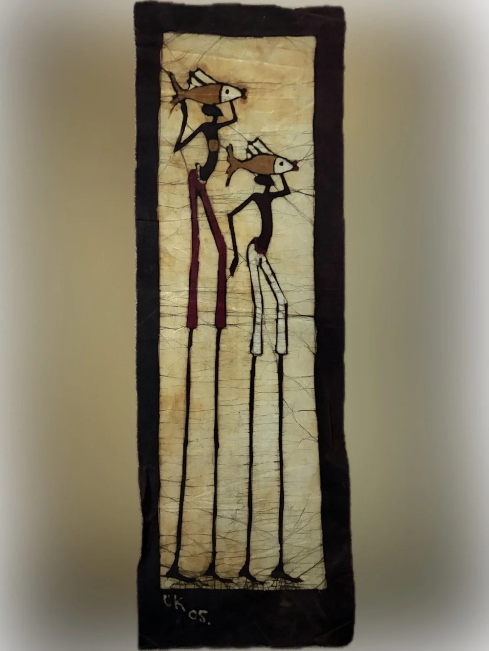 Batik Abstract Silhouette Wall Art in Cream, Black & Maroon